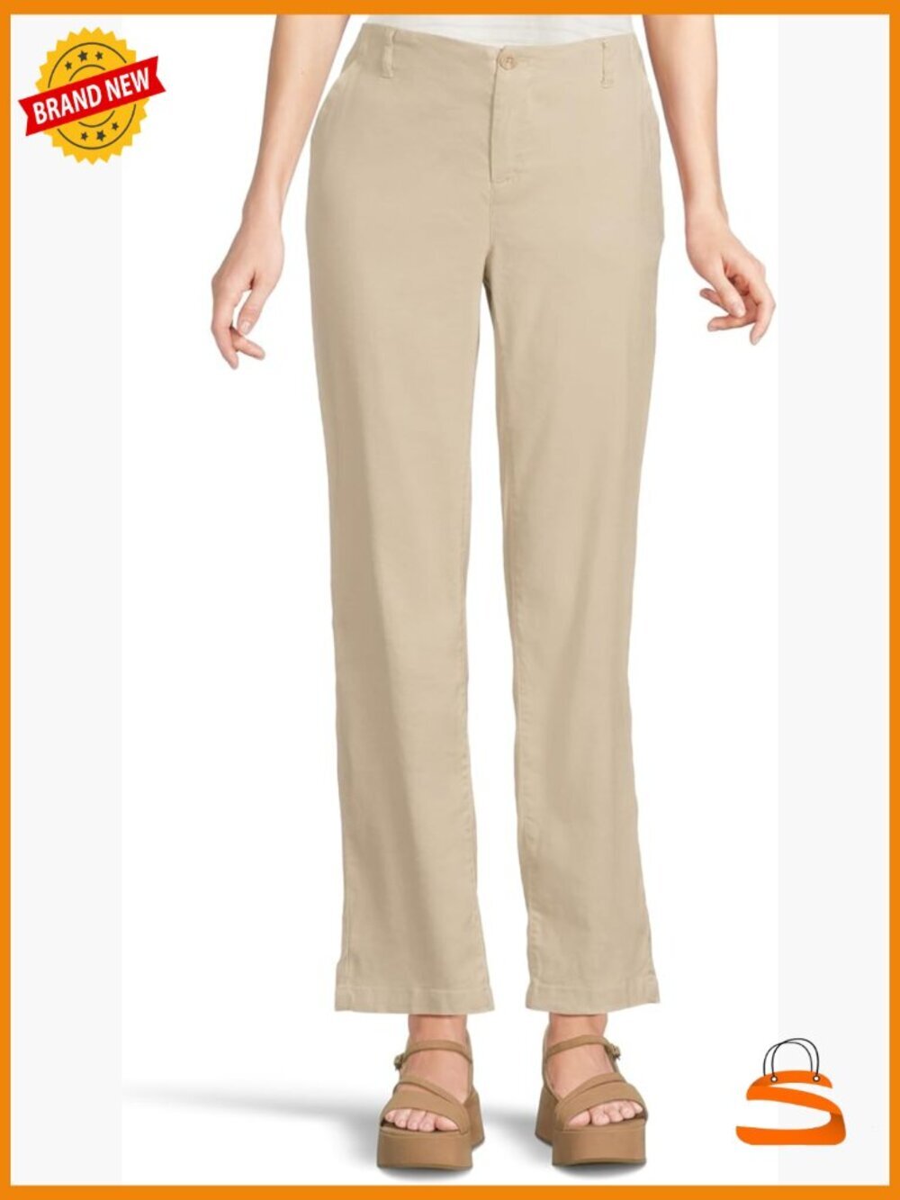 Stretch Linen High Rise Straight Trouser Pants